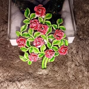 Floral Brooch with Pink and Green Accents